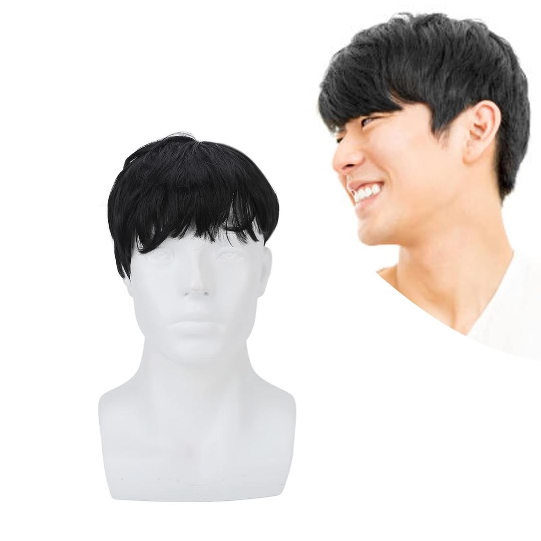 Brrnoo Men Short Wig, Black Wig Synthetic Heat Halloween Cosplay Hair Wig, Male Guy Daily Cosplay Party Wigs