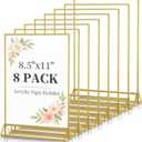 Dynta Acrylic Sign Holder 8.5x11 8pck Clear Table Display Stands Double Sided Table Sign Holders, Menu Holder for Wedding, Party, Office, Store, Home Use (Gold Frame)
