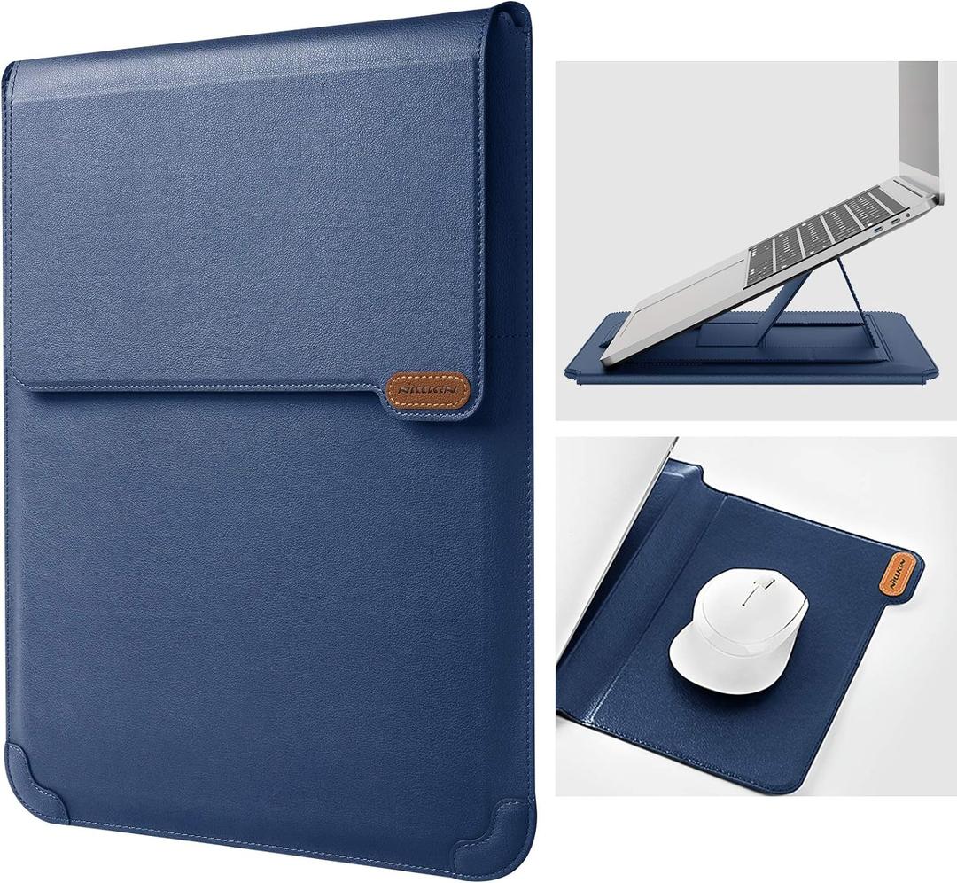 Nillkin Laptop Sleeve 15.6 inch (3-in1), MacBook Sleeve with Adjustable Stand & Mouse Pad, 2 Stand Modes, 15 inch Laptop Case, Slim MacBook Accessories for Samsung/Surface/Chromebook 13-15.6'', Blue