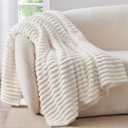 BEDELITE Fleece Throw Blanket for Couch - 300GSM Soft & Warm Fluffy Cream Blanket, Decorative and Giftable Striped Blankets for Women, Men, 50"x70", Throw XL