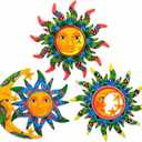 3 Pcs Metal Sun Outdoor Wall Art Decor, Colorful Laser Printed Mexican Style Patterns, Outdoor Decorations for Garden Yard Patio Lawn.