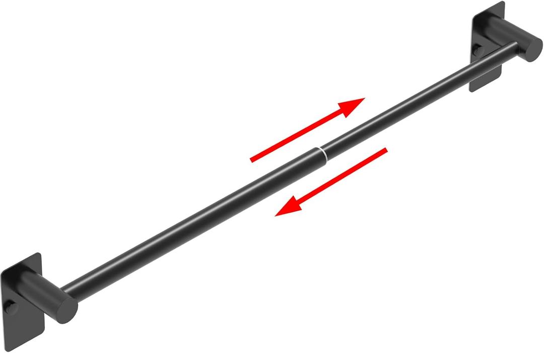 Towel Bar, 14inch to 25inch Adjustable Towel Holder Rod, Self Adhesive Wall Mounted Hand or Body Towel Rack for Bathroom Kitchen, 304 Stainless Steel Organizer Single Bar Matte Black