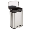 Amazon Basics Smudge Resistant Small Rectangular Trash Can With Soft-Close Foot Pedal, Brushed Stainless Steel, 12 Liter/3.1 Gallon, Satin Nickel Finish, 11.3"L x 9.9"W x 15.1"H