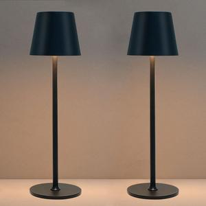2 Pack Cordless Table Lamps, Rechargeable Portable 5000Mah Battery Operated Lamp, LED 3 Color Stepless Dimming Touch Bedside Lamp, Desk Light For Restaurant, Patio, Bedroom, Outdoor, kitchen-Black