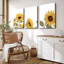 3Pcs Sunflowers Canvas Wall Art Modern Minimalist Yellow Botanical Floral Wall Decor Pictures Rustic Field Plant Flowers Posters Prints for Bathroom Gallery Living Bedroom Decoration