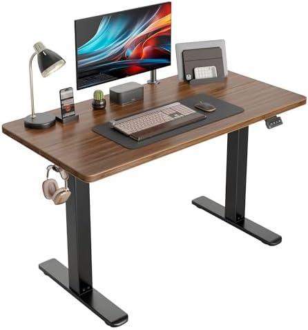 CubiCubi Height Adjustable Electric Standing Desk, 48 x 24 Inches Stand Up Table, Sit Stand Home Office Desk with Splice Board, Black Walnut