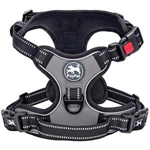 PoyPet No Pull Dog Harness, No Choke Front Clip Dog Reflective Harness, Adjustable Soft Padded Pet Vest with Easy Control Handle for (Grey,M)