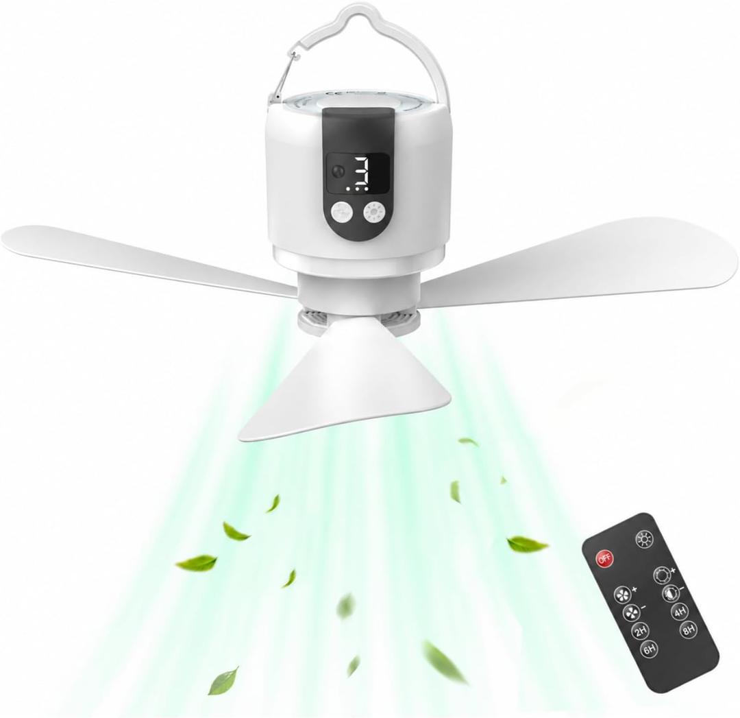 18" Outdoor Ceiling Fan with Light, 15600mAh Battery Powered Hanging Fan,3-Speed Fan & Light,Portable Rechargeable Camping Fan with Remote Control,Small USB Ceiling Fan for Tent,RV,Beach,Awning,Gazebo