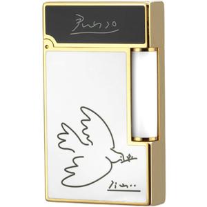 Classic White Lacquer Lighter, with Peace Dove, Clear Sound, Adjustable Soft Flame, Unique Gift for Men Dad Boyfriend Husband Father Friend (White Gold)