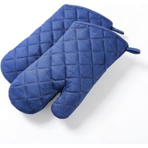 Anyi Oven Mitts Professional Heat Resistance Kitchen Cotton Oven Gloves for Grilling Cooking Microwave BBQ Baking, 2-Pack with Soft Inner Lining (Blue)