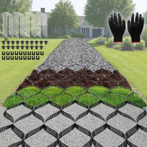 Gravel Grid 33 x 4 FT, 2'' Depth Geo HDPE Grid, Gravel Grid Driveway Stabilization with Gloves, Geo Cell 1900 Lbs Per Sq Ft Load, Ground Grid for Walkway, Parking Lot, Garden Path, Slope Protection