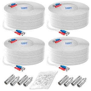 OOSSXX 4100 Feet 2-in 1 Video Power Cable BNC Extension Wired All-in-One Cables for HD-Analogo Security Cameras DVR (4 Pack)