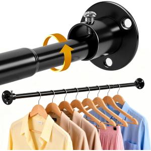 Adjustable Closet Rods for Hanging Clothes 27 to 84 inch,Heavy Duty Armoire Pole with Bracket Holders,5/8" Diameter Metal Cabinet Bar, Clothing Stick Hanger Rod for Wardrobes,Laundry,Shower,RV (Black)