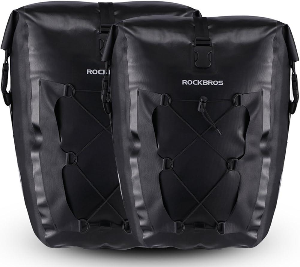 ROCKBROS Bike Pannier Waterproof 27L Large Capacity Bike Bag Rear Rack Waterproof for Grocery Touring Cycling Black*2