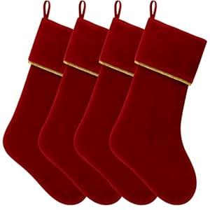 Ganeen 4 Pcs 18 Inch Velvet Christmas Stockings Plush Christmas Stockings Set for Fireplace Mantel, Xmas Tree Hanging Ornaments for Home Festive Decorations (Red)