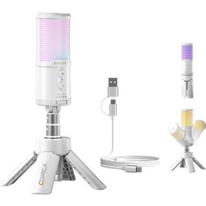 COMICA EJoy UNI S Gaming USB Microphone for PC, RGB Condenser Mic with Noise Reduction, Tripod Stand, Streaming Microphone for Gaming, Streaming, Podcasting, Recording, Laptop, PS4, PS5 (White