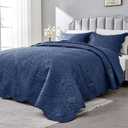 Oversized King Bedspreads 128x120 Extra Wide Quilt for Tall King California King Bed Lightweight 3 Piece Quilted Coverlet Pillow Shams Set Navy