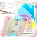 Ambison Case for iPad A16 11th/10th Generation 11"/10.9'' 2025/2022,Heavy Duty Shockproof Case with Tempered Glass Screen Protector, 360 Rotating Handle Strap&Stand,Shoulder Strap-Pink