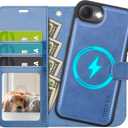 OCASE for iPhone 17e Case/iPhone 16e Detachable Wallet Case with Card Holder, 2 in 1 Pu Leather Flip Folio with RFID Blocking Stand Wrist Strap Shockproof Phone Cover 6.1 Inch 2025, Light Blue