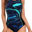beautyin Women One Piece Athletic Racerback Swimsuit Modest Sport Bathing Suit L Blue