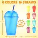 Jingmore 16 Pcs 16 oz Plastic Reusable Cups with Lids and Straws Glitter Plastic Tumblers with Straw and Lid Water Bottle Iced Coffee Travel Mug Bulk for Summer Birthday Wedding Party(Multi Color), 4.7 inches x 3.94 inches