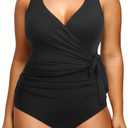 Yonique Plus Size One Piece Swimsuits for Women Tummy Control Bathing Suits Full Coverage Swimwear (Black)