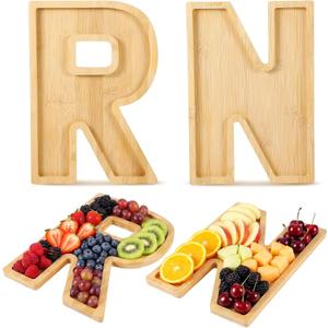 2 Pcs RN Charcuterie Board Letters 11 Inch Nursing Bamboo Food Serving Tray Rn Letters for Class of 2026 Congrats Party Supply Reusable Grad Table Centerpiece Decoration Snack Dish