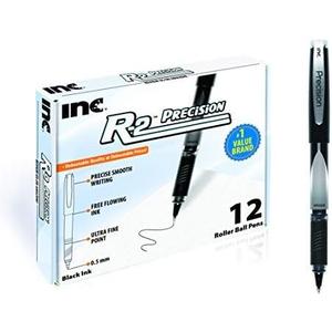 Inc. R2 Precision Rollerball Pens - 0.5 mm Ultra Fine-Point Pen Set With Comfort Grip for School, Office, Writing, and Journaling, 12 Pack, Black Ink
