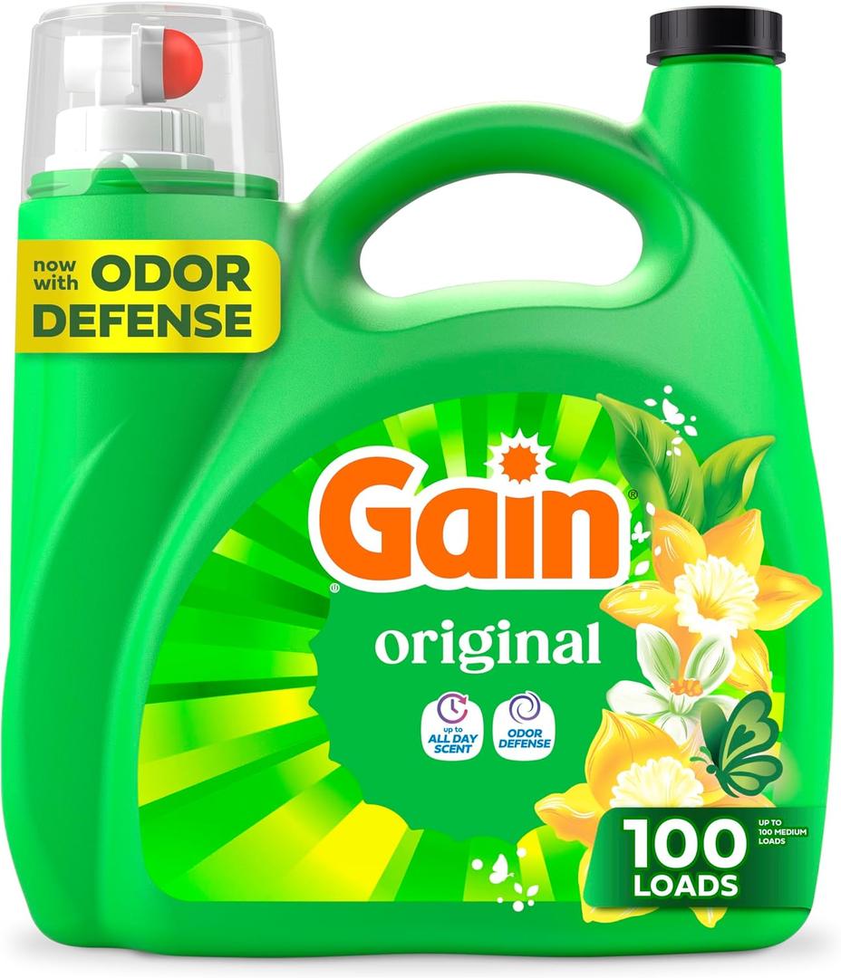 Gain Liquid Laundry Detergent, Freshness, Odor Defense, High Efficiency Washing Machine Liquid Laundry Soap, Original Scent, 132 fl oz, 100 Loads