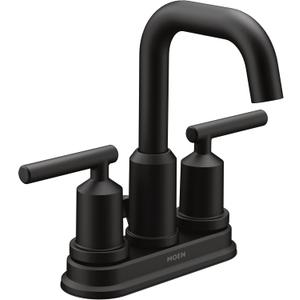Moen Gibson Matte Black Two-Handle Centerset High Arc Modern Bathroom Faucet with Drain Assembly, Contemporary Black Sink Faucet for 3-Hole Countertops, 6150BL (Maximum Deck Thickness: 1-1/5")