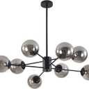 KCO Lighting 8 Lights Modern Sputnik Ceiling Light Fixture Black Globe Chandelier Smoke Gray Glass Chandelier Mid Century Hanging Light Fixture, 36.6" x 36.6" x 25.3"