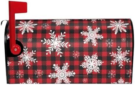 GONGTAOMO Christmas Xmas Snowflake Buffalo Check Red Black and White Plaid Mailbox Covers Magnetic Mailbox Wraps Post Letter Box Cover Standard Oversize 21"X18"/25.5" X 21" Mailwrap Garden Home Decor