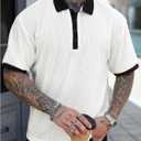 Verdusa Men's Business Casual Button Up Tennis Shirts Collared Short Sleeve Tops Formal Outfits (White, L)