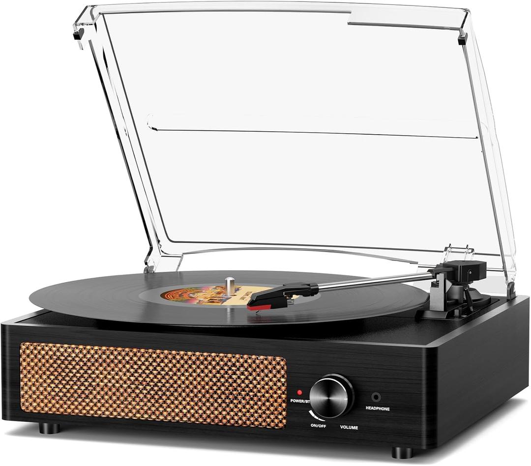 Vinyl Record Player Turntable with Built-in Bluetooth Receiver & 2 Stereo Speakers, 3 Speed 3 Size Portable Retro Record Player for Entertainment and Home Decoration