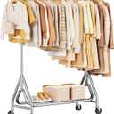 Heavy Duty Clothing Rack, Metal Clothes Rack Load 450 LBS, Rolling Coat Racks for Hanging Clothes with Lockable Wheels, Wardrobe Closet Garment Racks for Bedroom, Silver