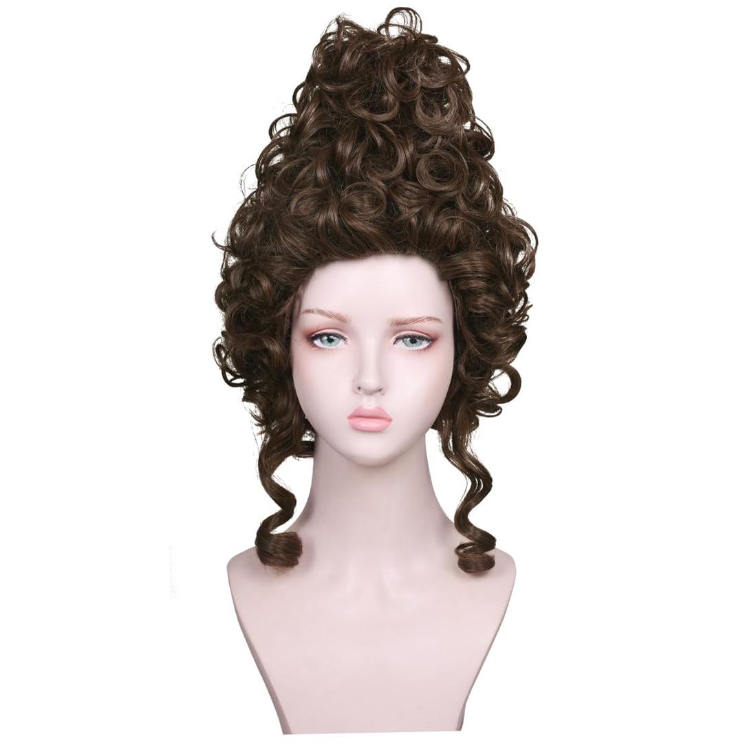 Short Curly Updo Beehive wig Synthetic Fiber Queen Hair Funny Cosplay Wig for Women Halloween Costume (Brown)
