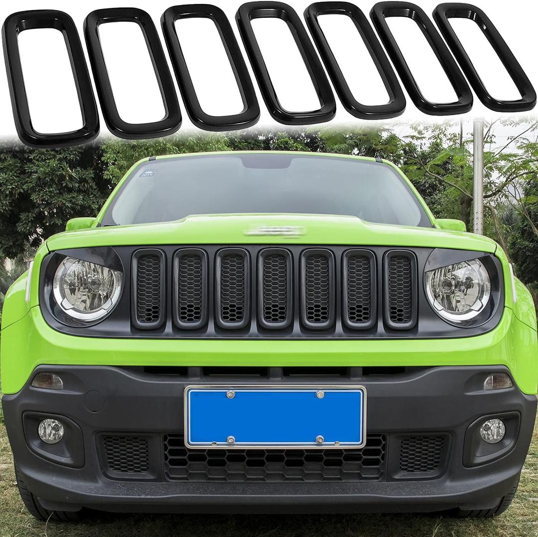 Grill Inserts, Front Grille Guard Cover Trim Fit for Jeep Renegade 2015 2016 2017 2018 (7 Pack)