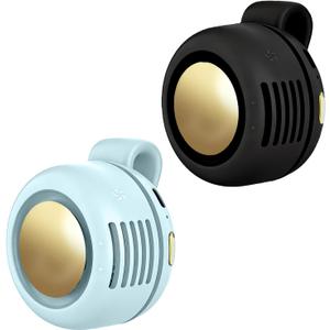 Portable Clip-On Fan, Mini USB Rechargeable 360° Rotatable Fan, Personal Fan 3-Speed Silent Mini Bladeless Fans (2 pack（Black and Blue）)