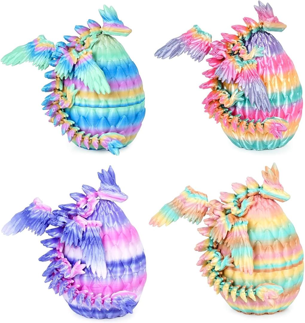 Mydhall 4PCS 3D Printed Dragon Eggs with Baby Dragon Inside Easter Basket Stuffers Christmas Tree Ornaments,Kids Toys & Gifts for Birthday,Home Decor (Candy Set)