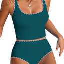 ZAFUL Tankini Swimsuit Tummy Control Bathing Suits Two Piece Swim Top with High Waisted Bottom (Medium, Peacock Green)
