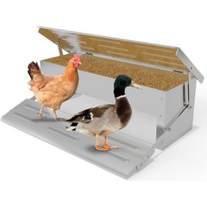 Stainless Steel Automatic Chicken Feeder, Treadle Chicken Feeder with Weatherproof Lid, No Waste Chicken Feeder, 15 lbs Poultry Feeder, for Chickens, Ducks, Fowl