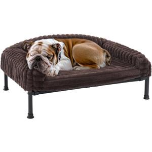 Veehoo Elevated Dog Bed with Bolster Cushion, Fluffy Plush Dog Couch Beds for Small Dogs, Cats, Washable Raised Pet Cot with Non-Slip Feet for Indoor or Patios Use, 36 x 28 Inches, Brown