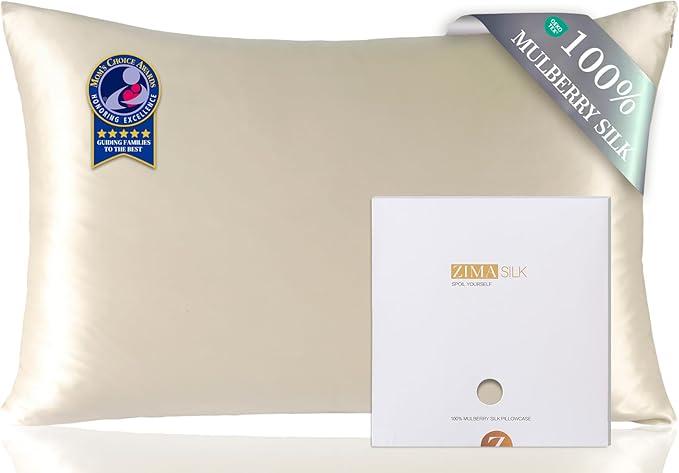 ZIMASILK 100% Pure Mulberry Silk Pillowcase for Hair and Skin Health,Soft and Smooth,Both Sides Premium Grade 6A Silk,600 Thread Count,with Hidden Zipper,1pc (King 20''x36'',Dusty Beige)