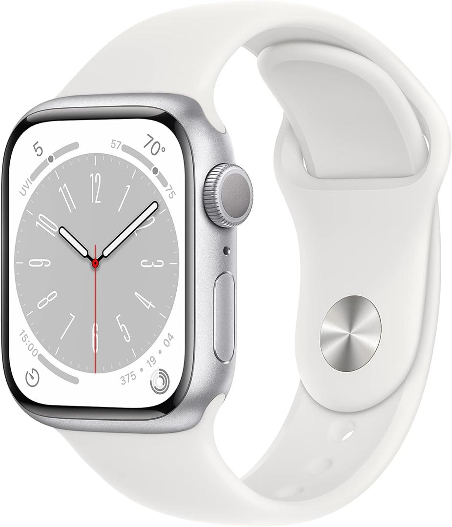 Apple Watch Series 8 (41MM, GPS) - Silver Aluminum Case with White Sport Band