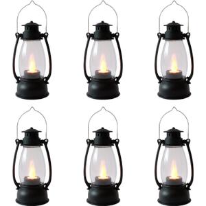 5.1 inch Mini Lanterns 6-Pcs LED Candle Small Lanterns Decorative Indoor Outdoor Hanging Light Ornaments Home Decor for Weddings Western Camping Party Halloween Christmas Decorations (Black)