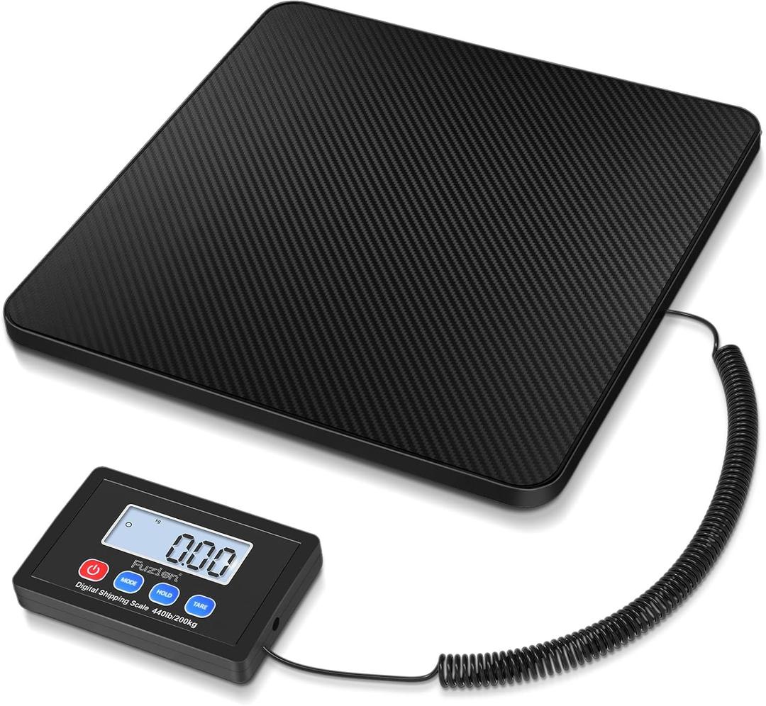 Fuzion Digital Shipping Scale, 10g High Accuracy! 440lbs Postal Scale, Hold/Tare Function, Manual/Auto Off LCD Display, Lightweight Scale for Packages/Luggage/Home, Battery & AC Adapter Included (PS4B, Black)
