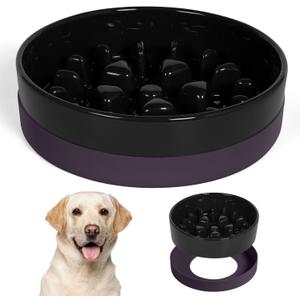 Sted Ceramic Slow Feeder Dog Bowls for Medium Large Breed, Slow Feeding Dog Bowl, Dogs Food Bowls for Fast Eaters, Puzzle Dogs Food Bowl with Silicone Base, Maze Black