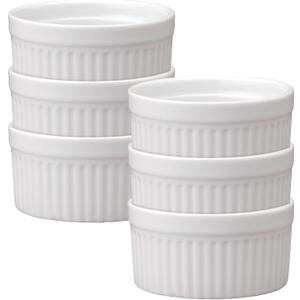 HIC Kitchen Souffle Ramekin, Fine Porcelain, For Baking Custards, Souffles, Side Dishes, And Desserts, 6-Ounce Capacity, Set of 6