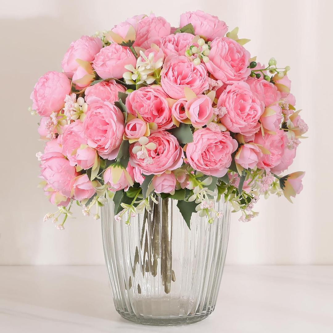 Luyue 8 Packs Peonies Artificial Flowers Vintage Faux Peony Bouquet Fake Flower for Vase Silk Floral Arrangements for Table Centerpiece Wedding Decoration Indoor Home Decor (Light Pink-8pcs)