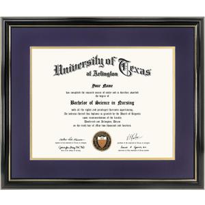 GraduationMall 11x14 Diploma Frame with Purple over Gold Mat or Display 15x18 Certificate without Mat,Solid Wood & Tempered Glass,Glossy Black Finish with Gold Trim